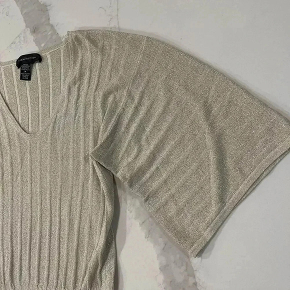 Cable & Gauge Silk Gold Sparkle Ribbed VNeck y2k Sweater Womens Medium Christmas - Picture 3 of 6